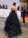 Black Tulle Strapless A-line Long Evening Prom Dresses, Custom Sweet Heart Prom Dress, MR8687