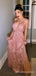 Deep V-neck A-line Rose Gold Tulle Sparkly Long Evening Prom Dresses, Custom Prom Dress, MR8691