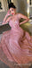 Deep V-neck A-line Rose Gold Tulle Sparkly Long Evening Prom Dresses, Custom Prom Dress, MR8691