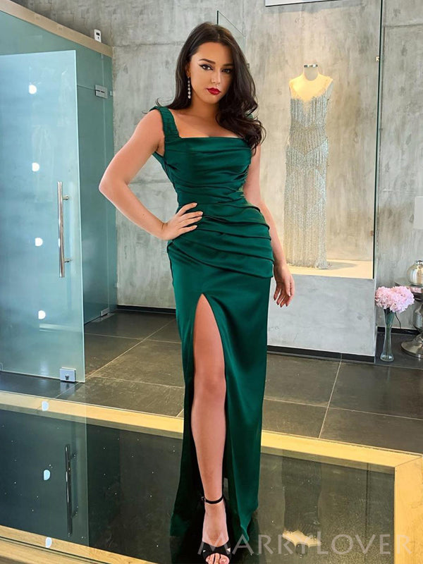 Simple Dark Green Satin Mermaid Long Evening Prom Dresses, Custom Side MarryLover Simple Dark Green Satin Mermaid Long Evening Prom Dresses, Custom Side MarryLover
