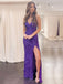Floor-length Spaghetti Straps Mermaid Sequins Long side Slit Evening Prom Dresses, Custom prom Dress, MR8718