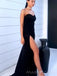 Formal Strapless Black Mermaid Long Evening Prom Dresses, Custom High Slit prom Dress, MR8736
