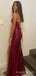 Formal Burgundy Sequins Mermaid Spaghetti Straps Long Evening Prom Dresses, Custom Prom Dress, MR8786