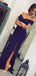 Off Shoulder Navy Blue Mermaid Long Evening Prom Dresses, Custom Side Slit Prom Dress, MR8798