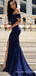 Off Shoulder Navy Blue Mermaid Long Evening Prom Dresses, Custom Side Slit Prom Dress, MR8798