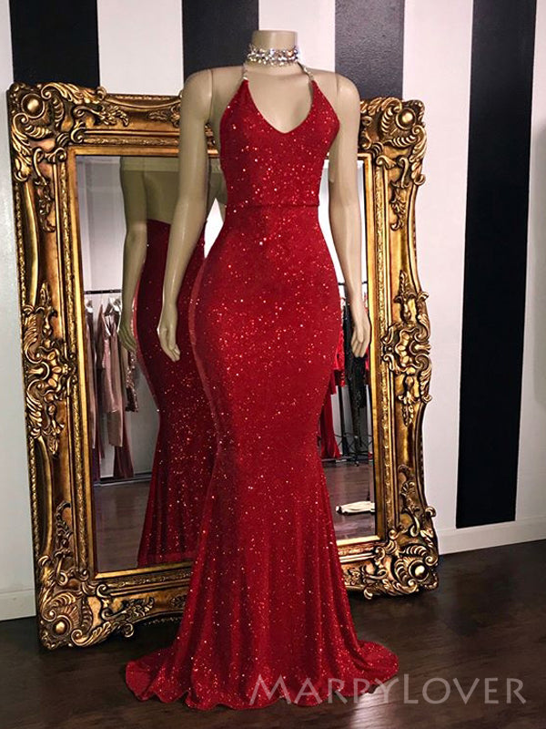Red Sparkly Mermaid Spaghetti Straps Long Evening Prom Dresses, Custom MarryLover Red Sparkly Mermaid Spaghetti Straps Long Evening Prom Dresses, Custom MarryLover