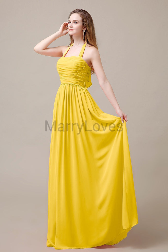 Halter Chiffon Birdesmaid Dresses with Bow Straps