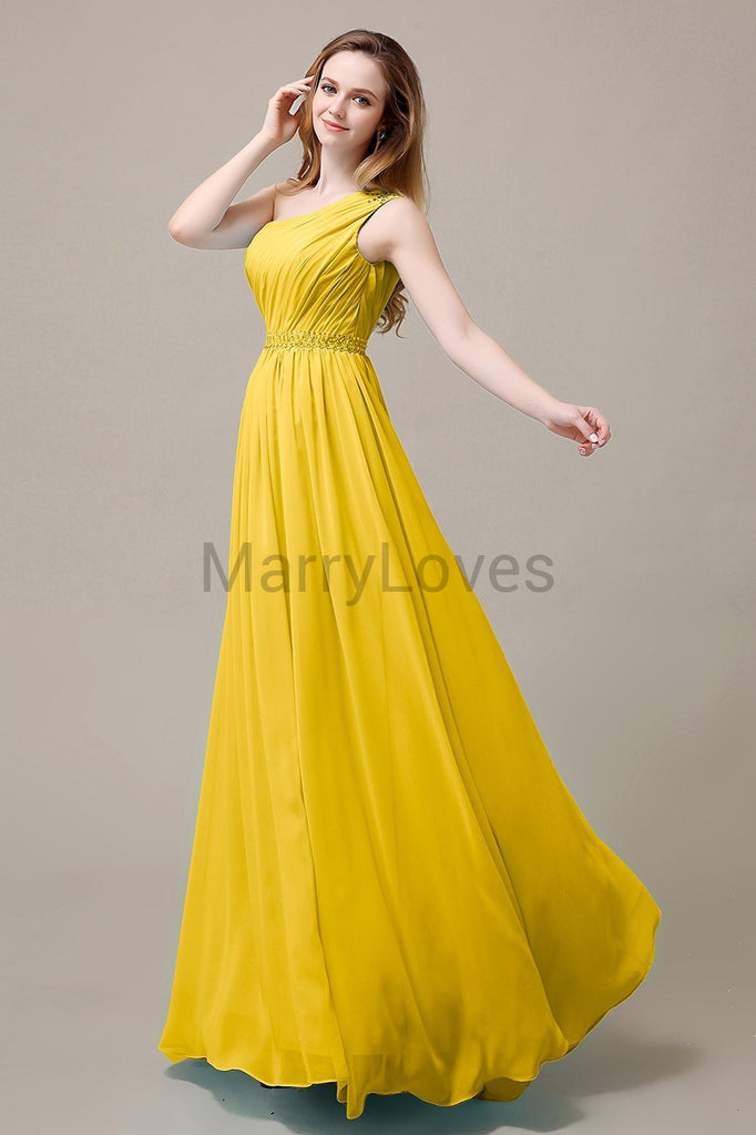 One Shoulder Beading Long Bridesmaid Dress