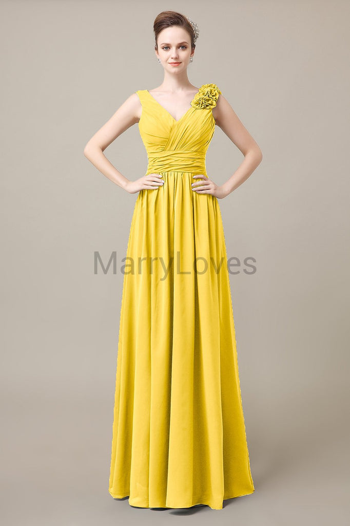 V-Neck Long Chiffon Bridesmaid Dresses