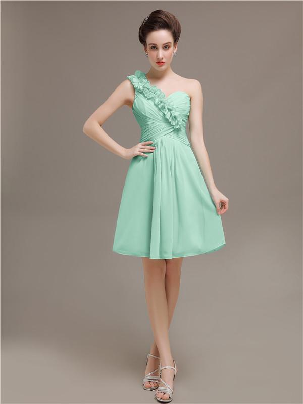 One Shoulder Pleats Bridesmaid Dresses