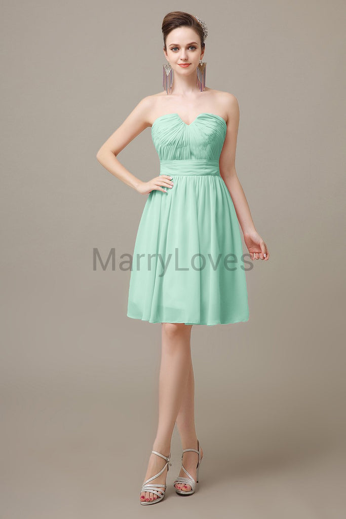 Sweetheart Neck Knee Length Chiffon Bridesmaid Dresses