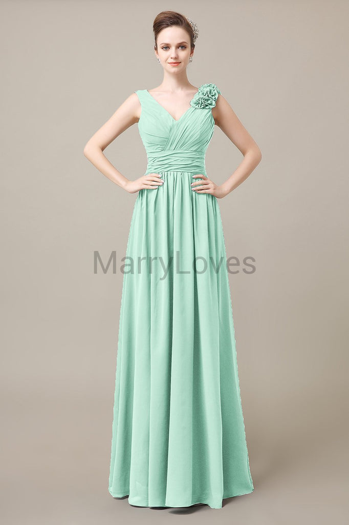 V-Neck Long Chiffon Bridesmaid Dresses
