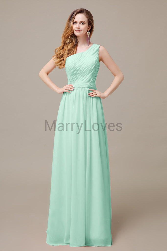 One Shoulder Pleats Floor Length Bridesmaid Dresses