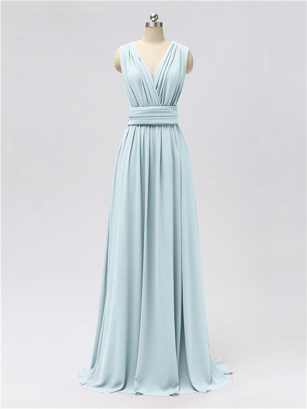 V Neck Chiffon Floor Length Bridesmaid Dresses