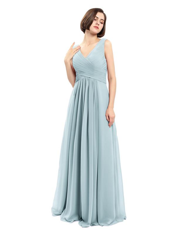 A-line V-neck Sleeveless Chiffon Bridesmaid Dresses