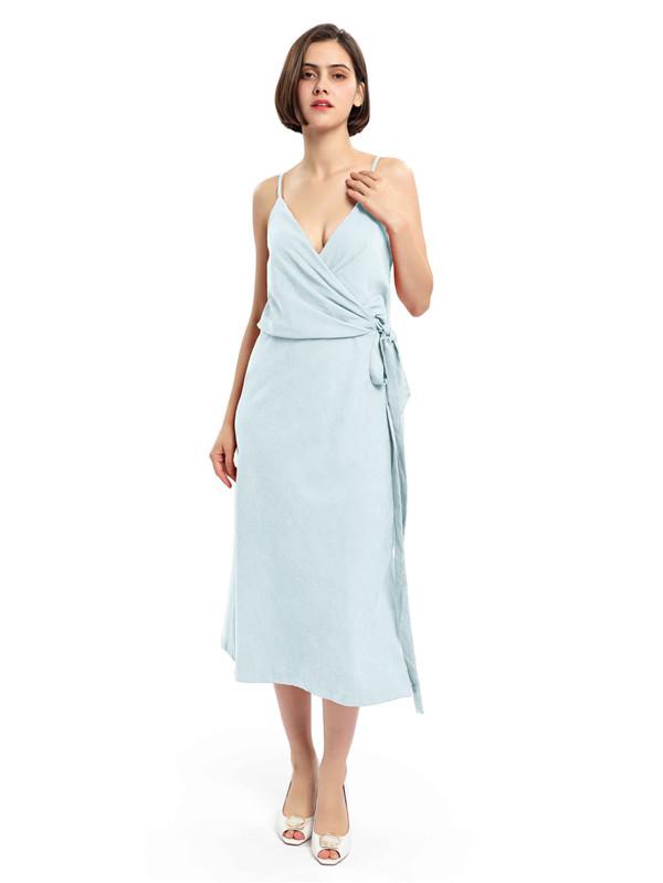 Spaghetti Straps V-neck Split Bridesmaid Dresses