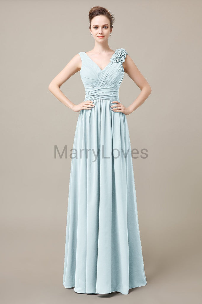 V-Neck Long Chiffon Bridesmaid Dresses