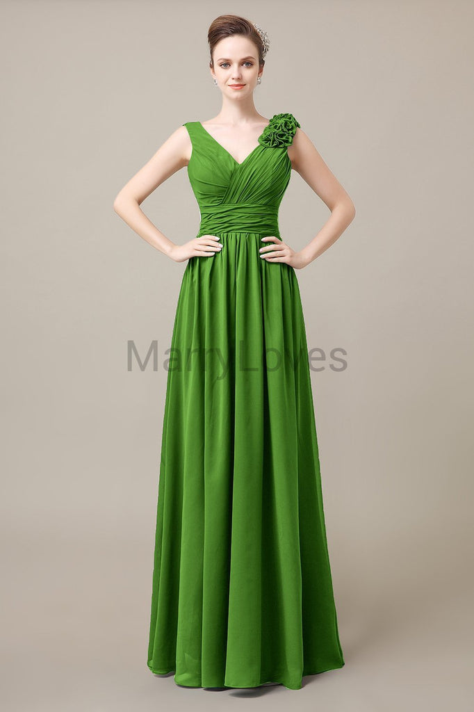 V-Neck Long Chiffon Bridesmaid Dresses