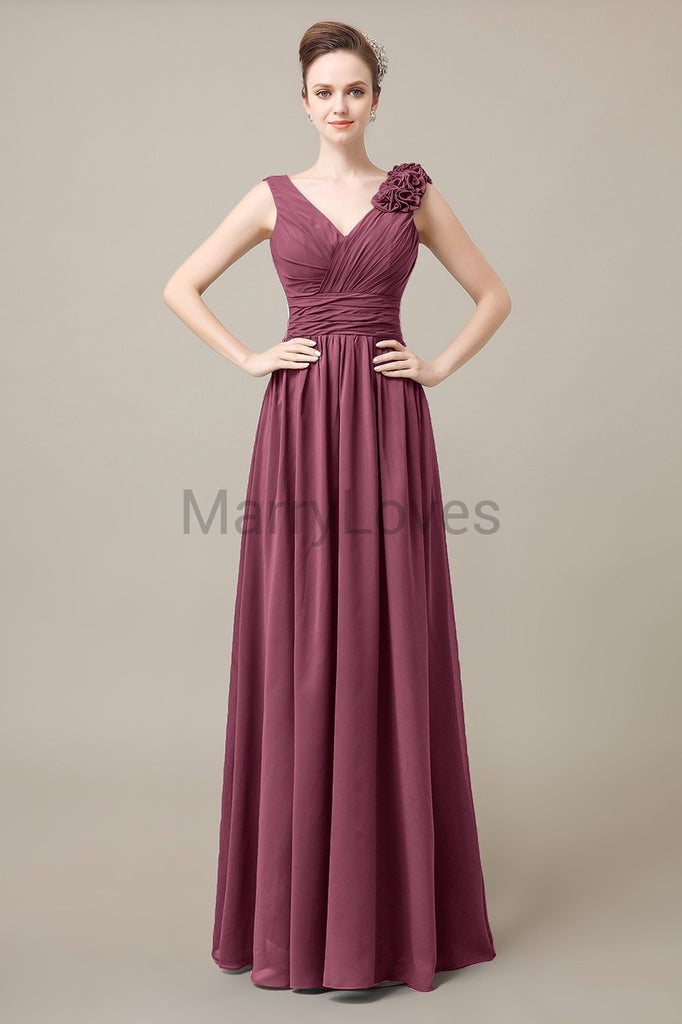 V-Neck Long Chiffon Bridesmaid Dresses