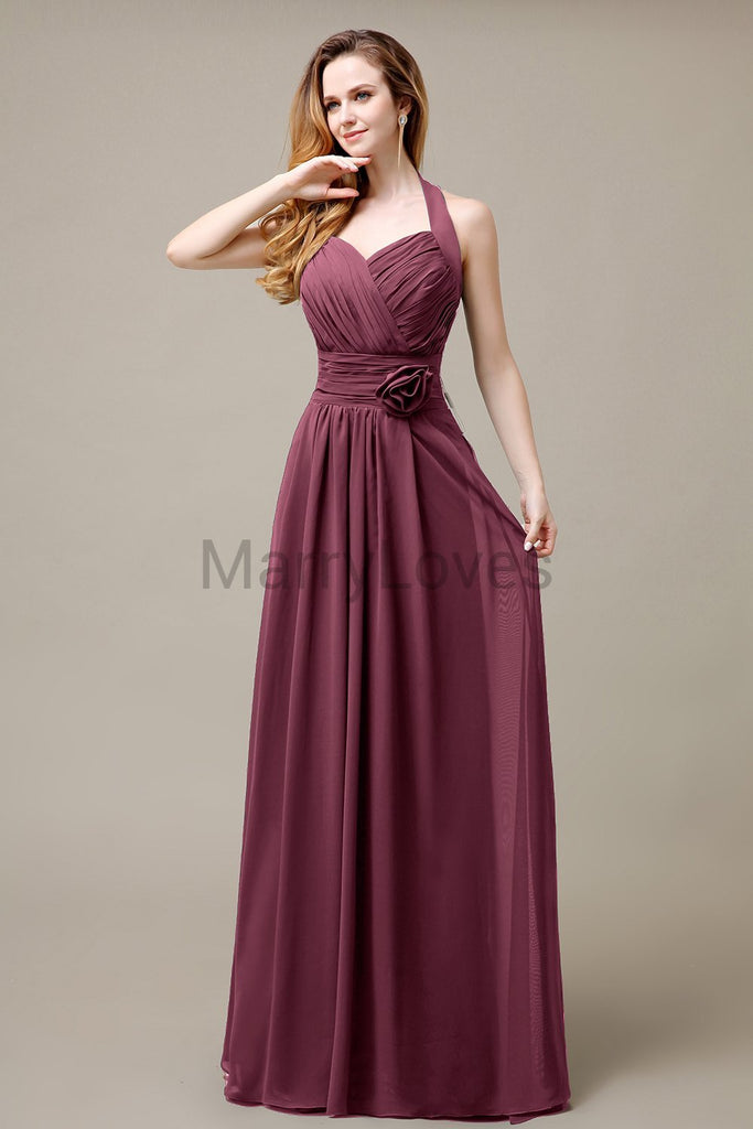 Halter A-line Pleats Chiffon Bridemaid Dresses