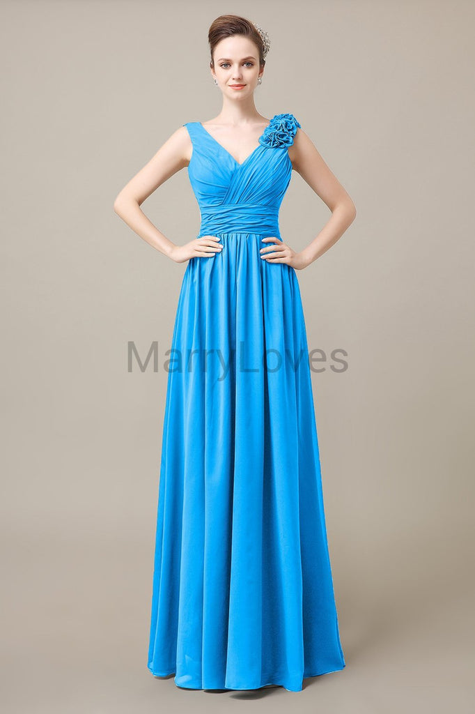 V-Neck Long Chiffon Bridesmaid Dresses