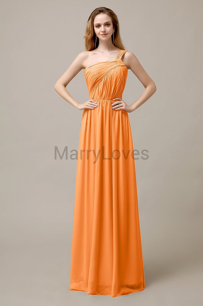 A-line One Shoulder Pleats Bridesmaid Dresses
