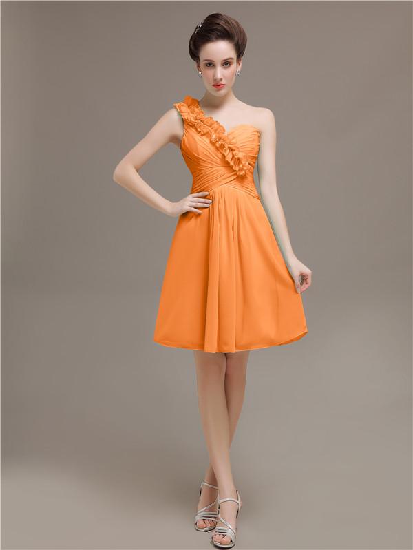 One Shoulder Pleats Bridesmaid Dresses