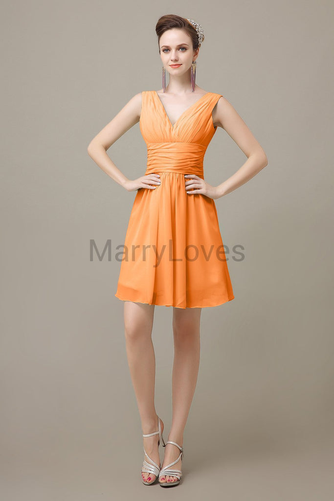 V-neck Sleeveless Chiffon Bridesmaid Dresses