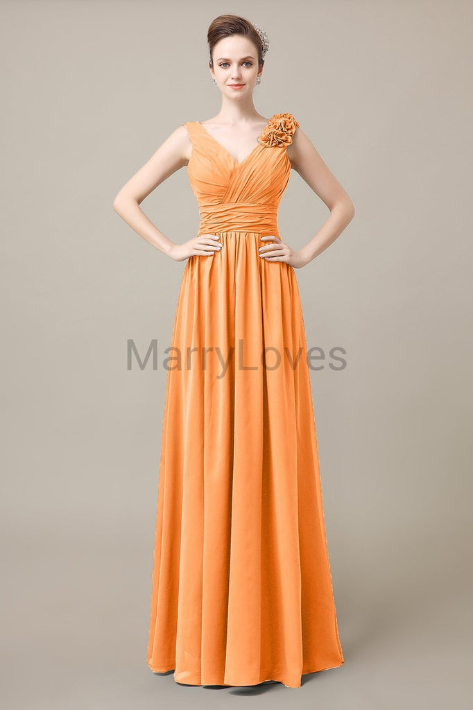 V-Neck Long Chiffon Bridesmaid Dresses