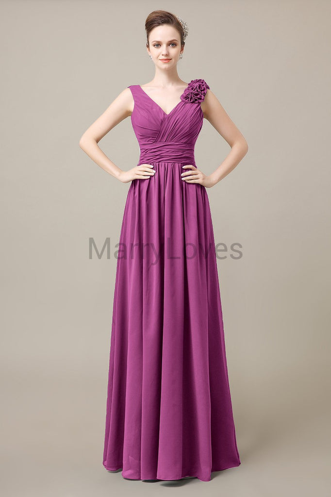 V-Neck Long Chiffon Bridesmaid Dresses