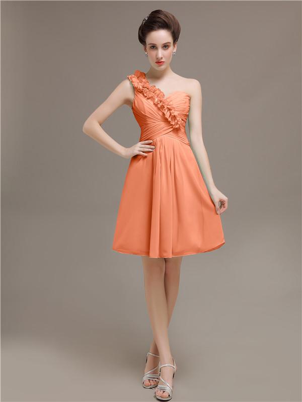 One Shoulder Pleats Bridesmaid Dresses