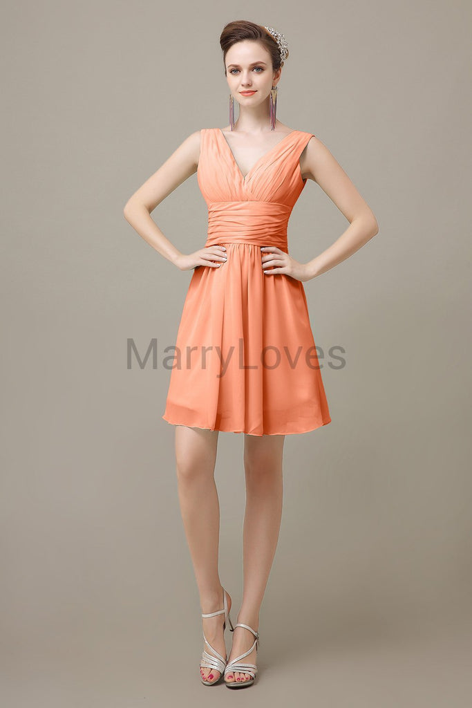 V-neck Sleeveless Chiffon Bridesmaid Dresses
