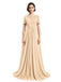A-line Round Neck Short Sleeves Prom Dresses