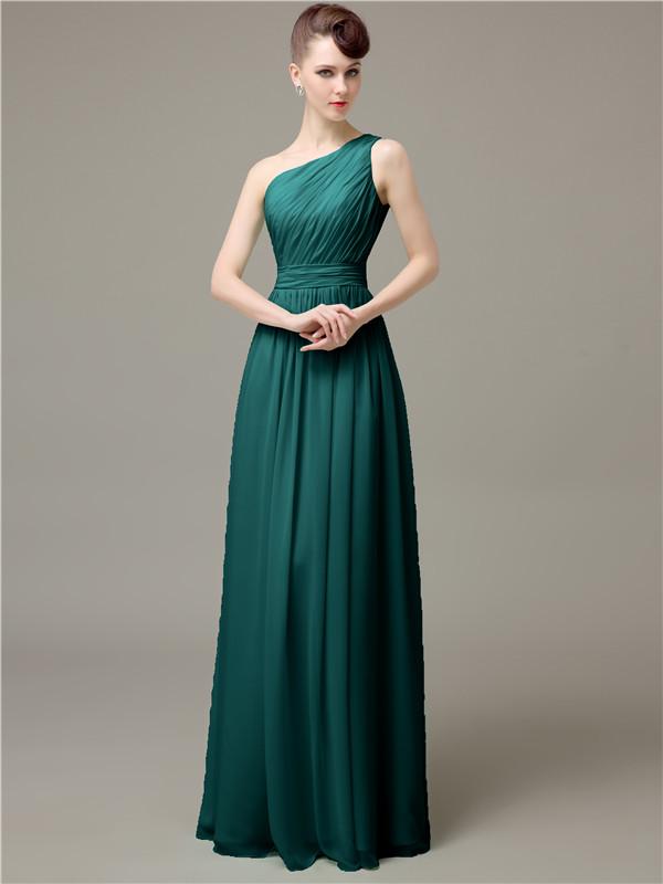 One Shoulder Pleats Chiffon Bridesmaid Dresses