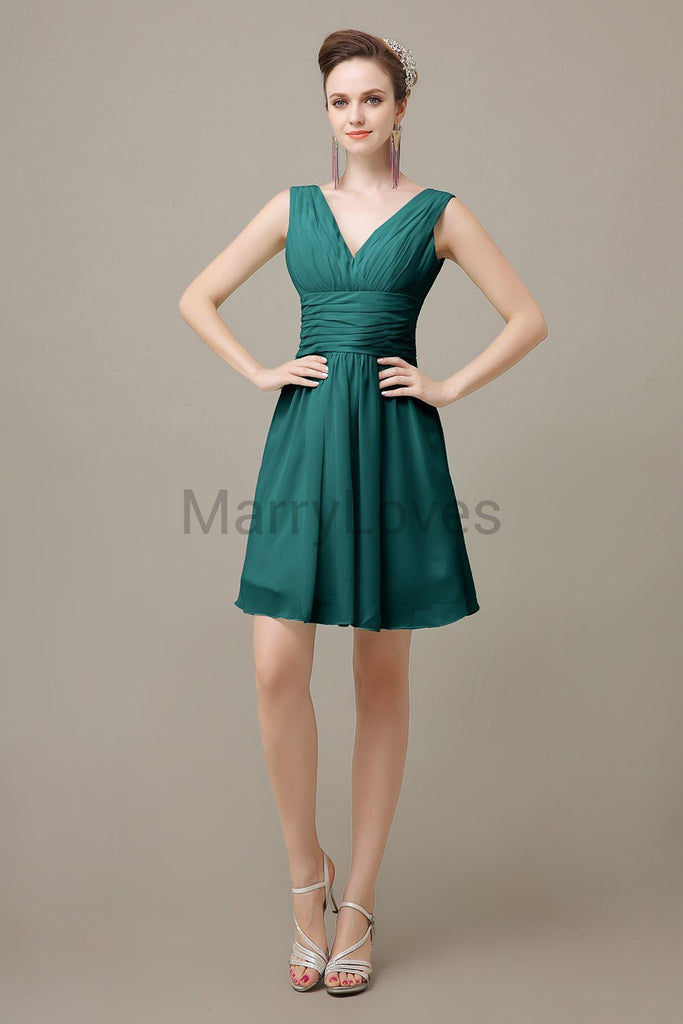 V-neck Sleeveless Chiffon Bridesmaid Dresses