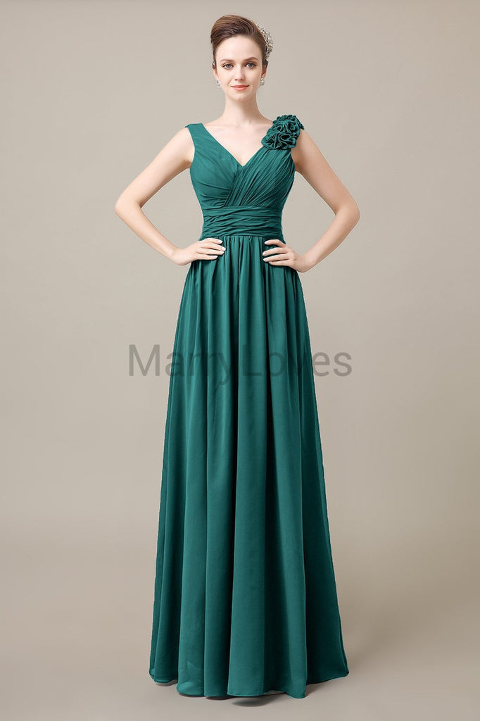 V-Neck Long Chiffon Bridesmaid Dresses