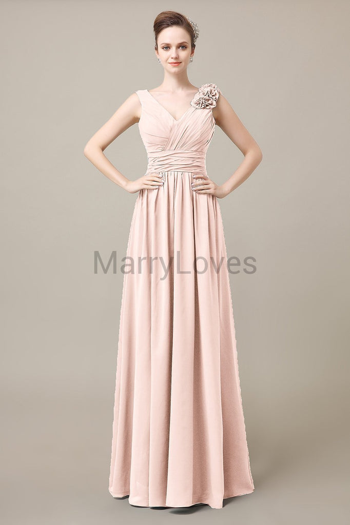 V-Neck Long Chiffon Bridesmaid Dresses