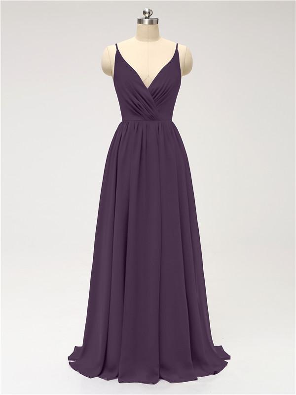 V Neck Chiffon Floor Length Bridesmaid Dresses