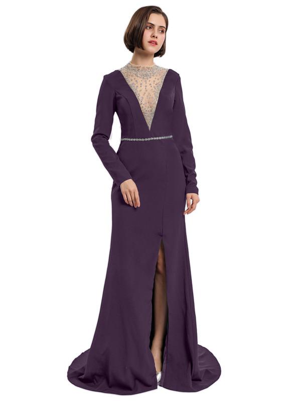 Sheath High-neck Long Sleeves Split Prom Dresses