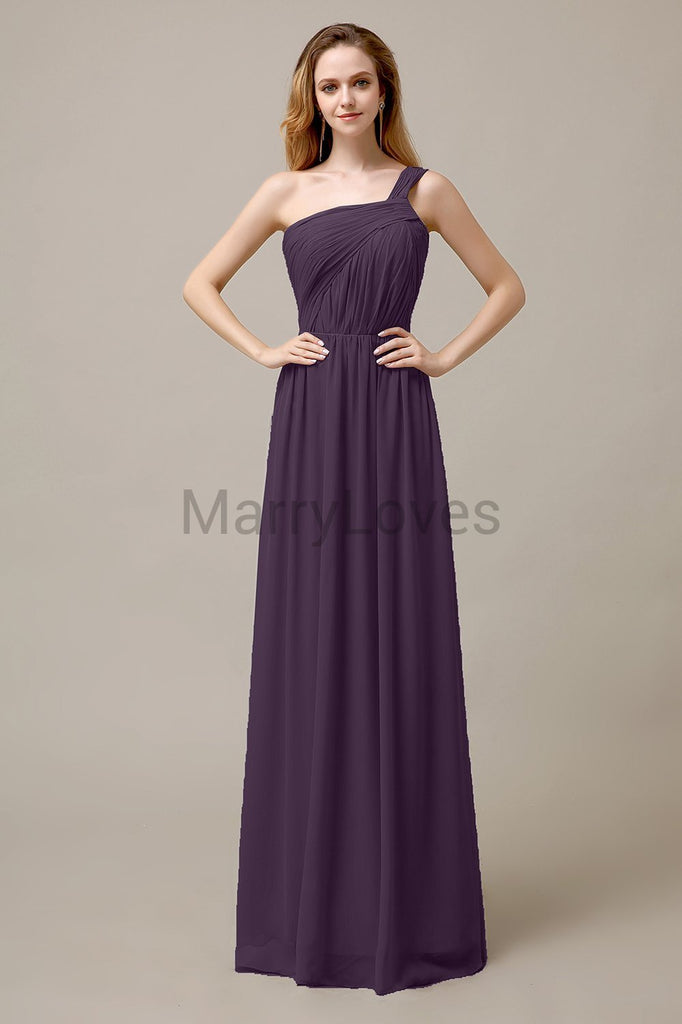 A-line One Shoulder Pleats Bridesmaid Dresses