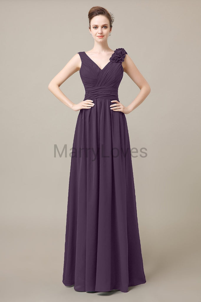 V-Neck Long Chiffon Bridesmaid Dresses