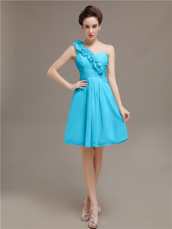 One Shoulder Pleats Bridesmaid Dresses