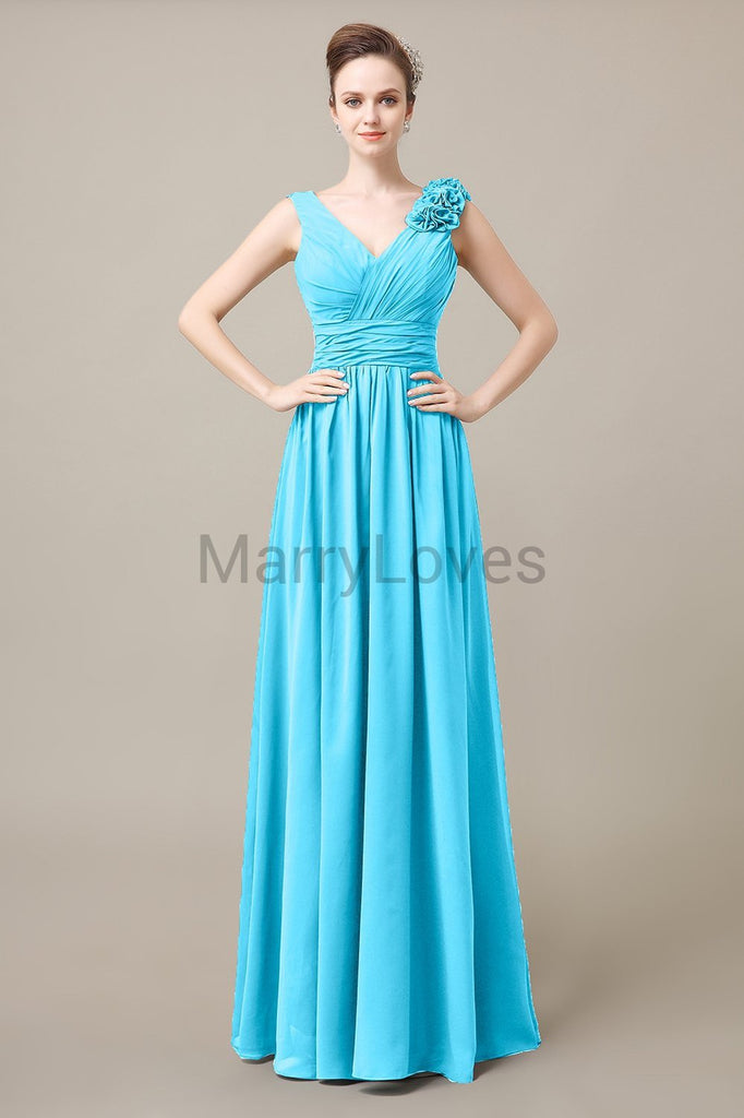 V-Neck Long Chiffon Bridesmaid Dresses