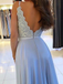 A-line Spaghetti Straps Lace Top Long Chiffon Prom Dresses With Split, PD0626