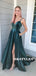 A-line Spaghetti Straps V-neck Sexy High Split Prom Dresses With Pockets, PD0646