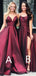 A-line Spaghetti Straps Burgundy Long Elegant Prom With Split, PD0651