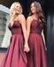 A-line Spaghetti Straps Burgundy Long Elegant Prom With Split, PD0651