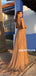 Sparkly A-line V-neck 3/4 Sleeves Open-back Long Prom Dresses, PD0653