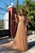 Sparkly A-line V-neck 3/4 Sleeves Open-back Long Prom Dresses, PD0653