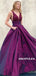 A-line Deep V-neck Lace Backless Long Prom Dresses With Pockets, PD0655